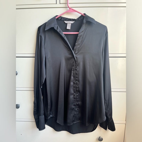 H&M Tops - H&M Black Satin Button Down Blouse